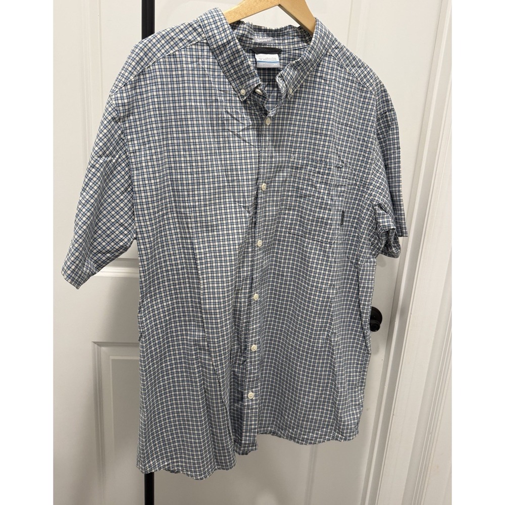 Colombia Men's Short Sleeve Button Down Plaid Shirt Blue Grey